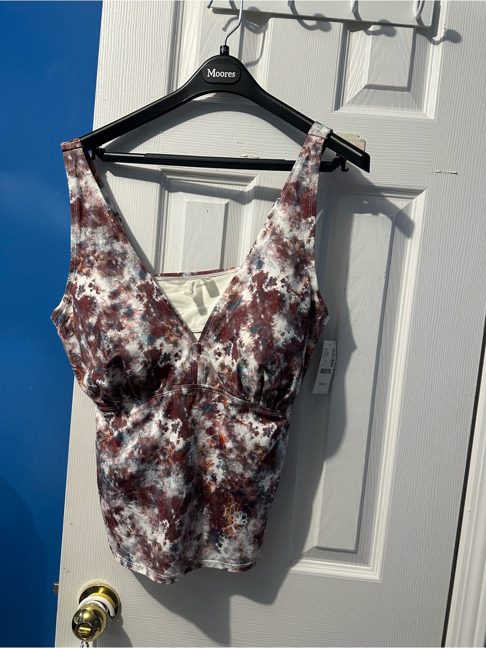 Addition Elle Maroon and White Tie-Dye V-Neck Tank